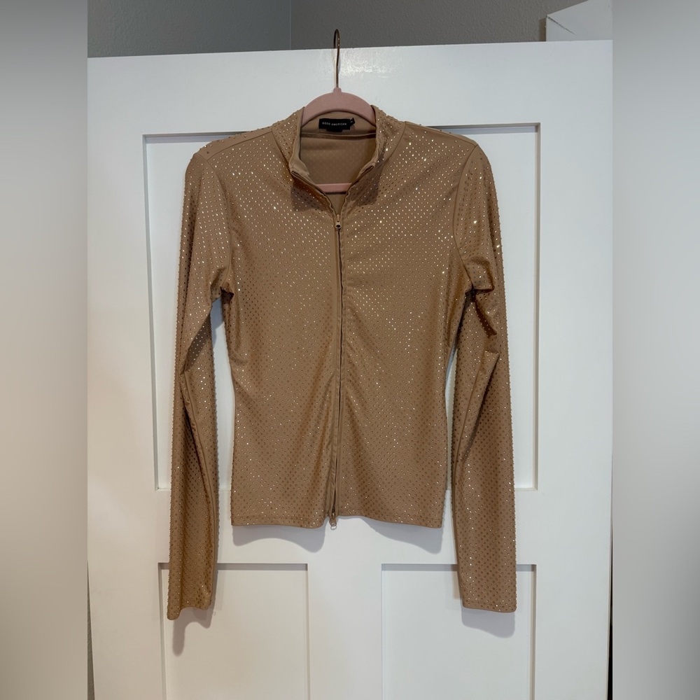 Good American Smooth Matte Crystal Zip-Up Long Sleeve